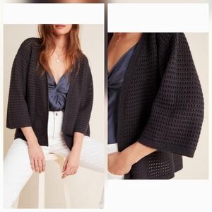 ANTHROPOLOGY Akemi + Kin Cardigan Womens OS Gray Crochet Knit Boho Kimono Layer